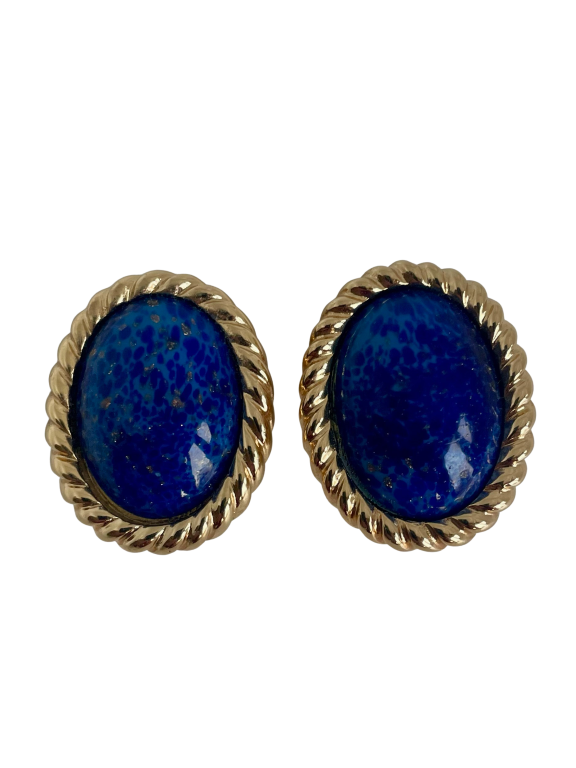 A pair of Vintage Christian Dior Faux Lapis Large Clip On Earrings
