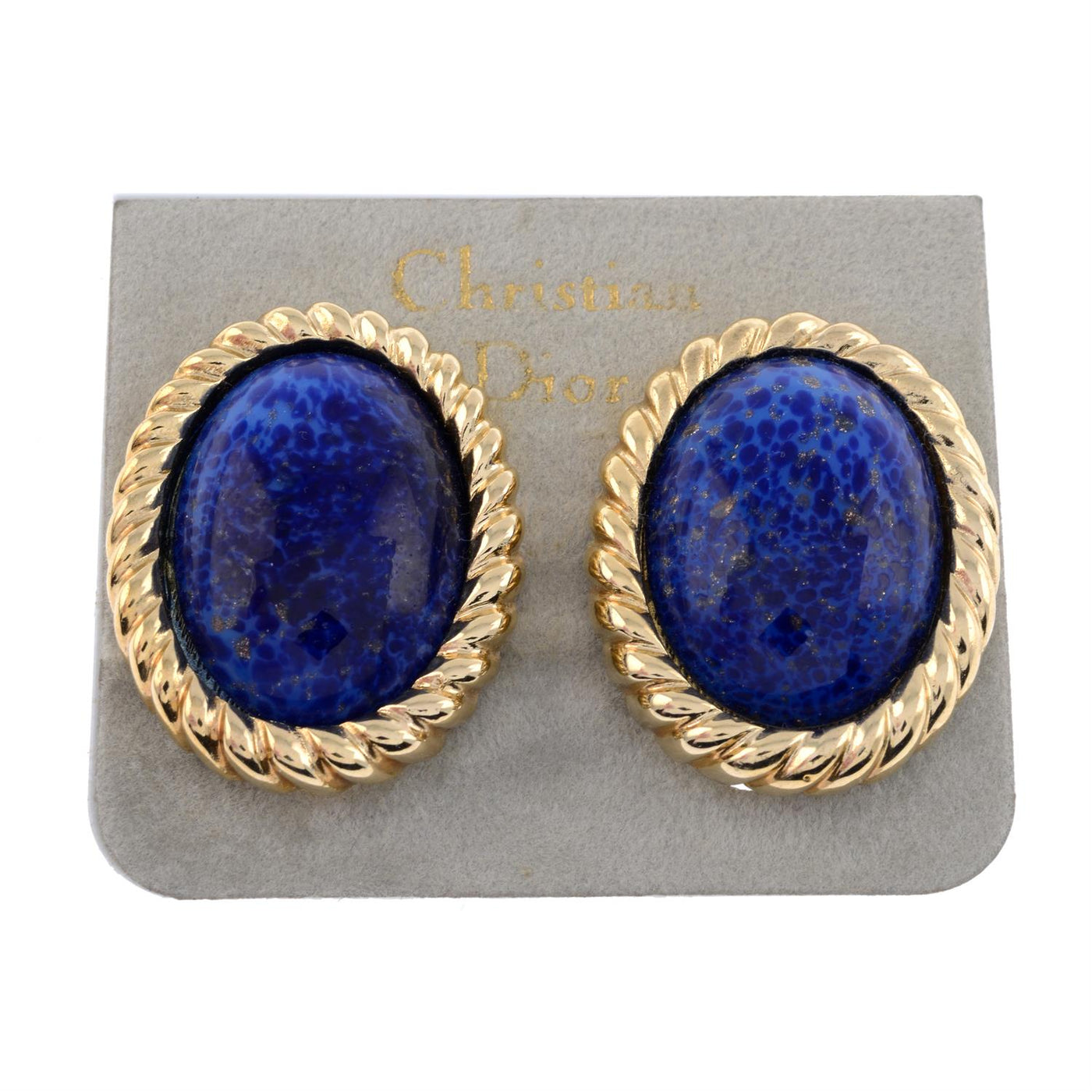 A pair of Vintage Christian Dior Faux Lapis Large Clip On Earrings