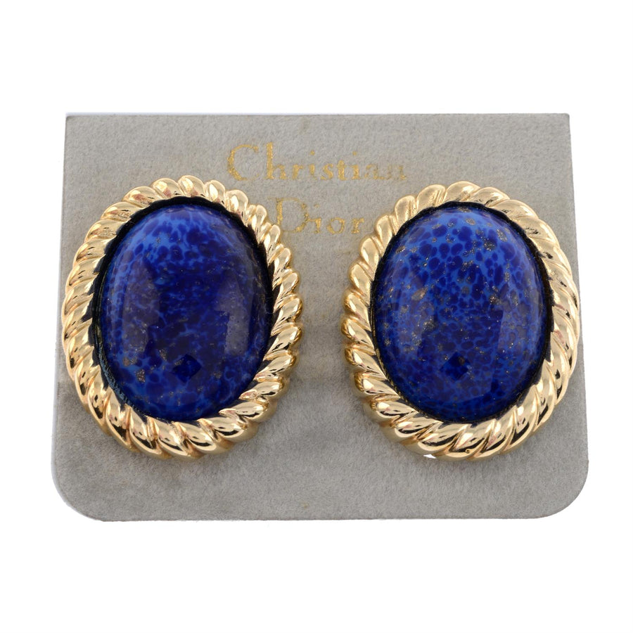 A pair of Vintage Christian Dior Faux Lapis Large Clip On Earrings
