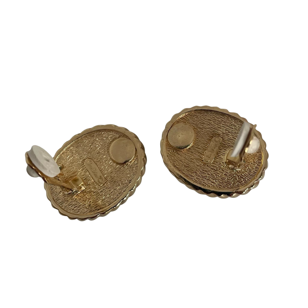 A pair of Vintage Christian Dior Faux Lapis Large Clip On Earrings