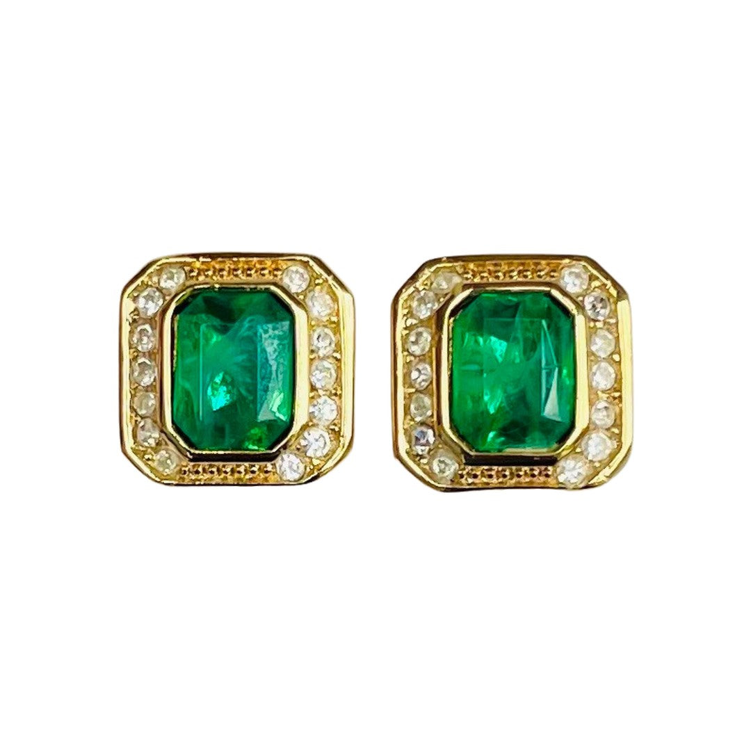 A Pair of Vintage Christian Dior Faux Emerald Clip Earrings