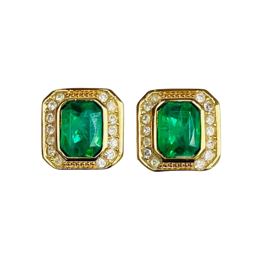 A Pair of Vintage Christian Dior Faux Emerald Clip Earrings