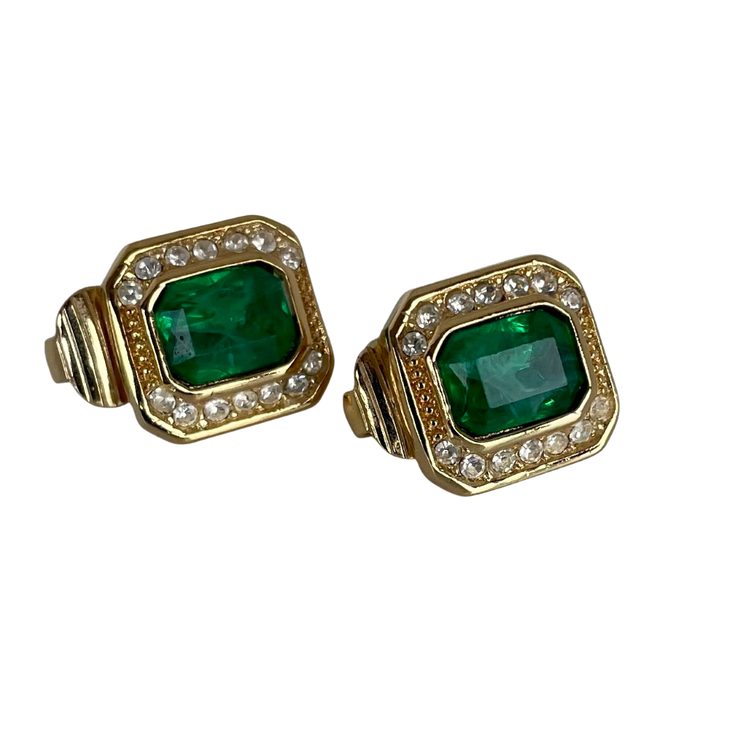 A Pair of Vintage Christian Dior Faux Emerald Clip Earrings