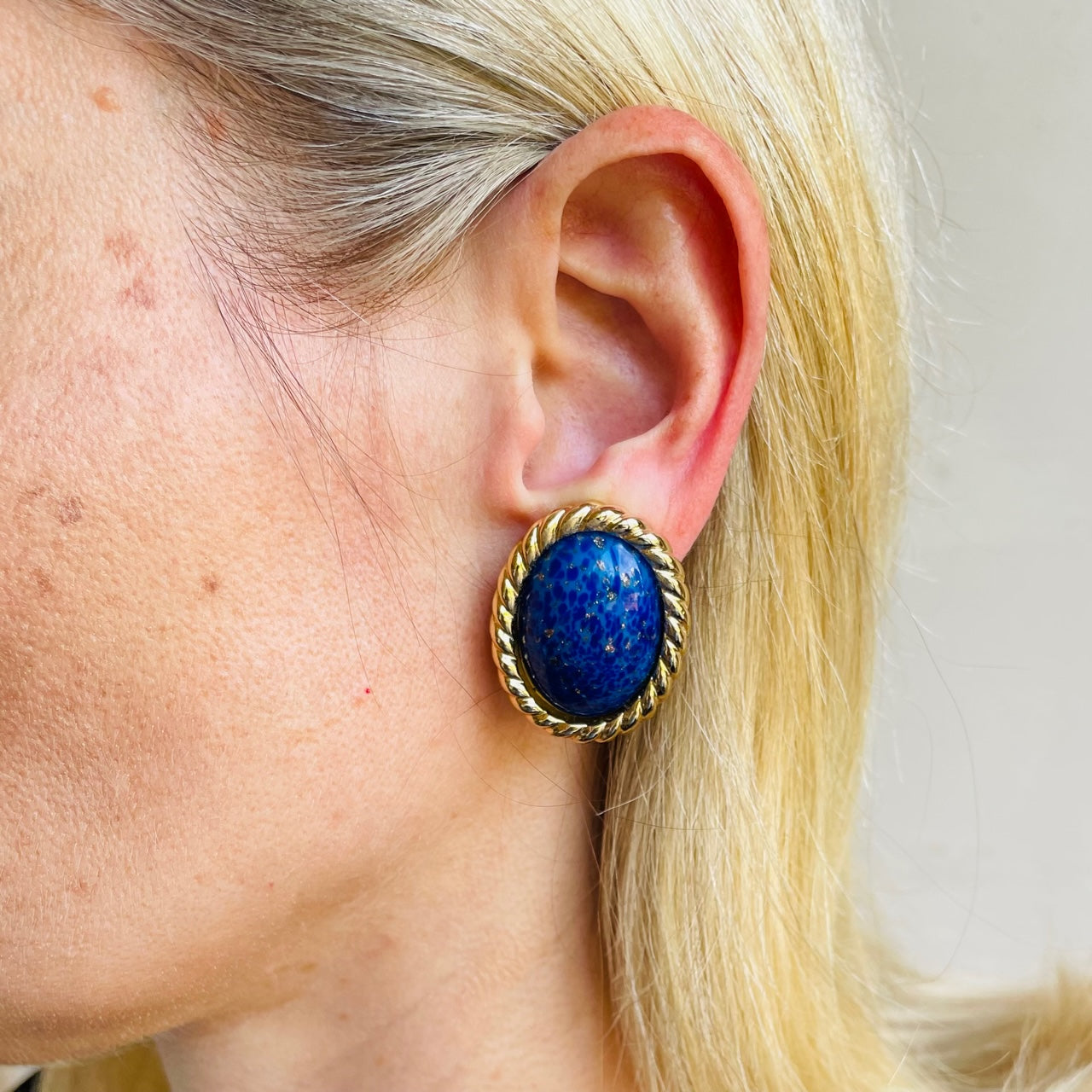 A pair of Vintage Christian Dior Faux Lapis Large Clip On Earrings