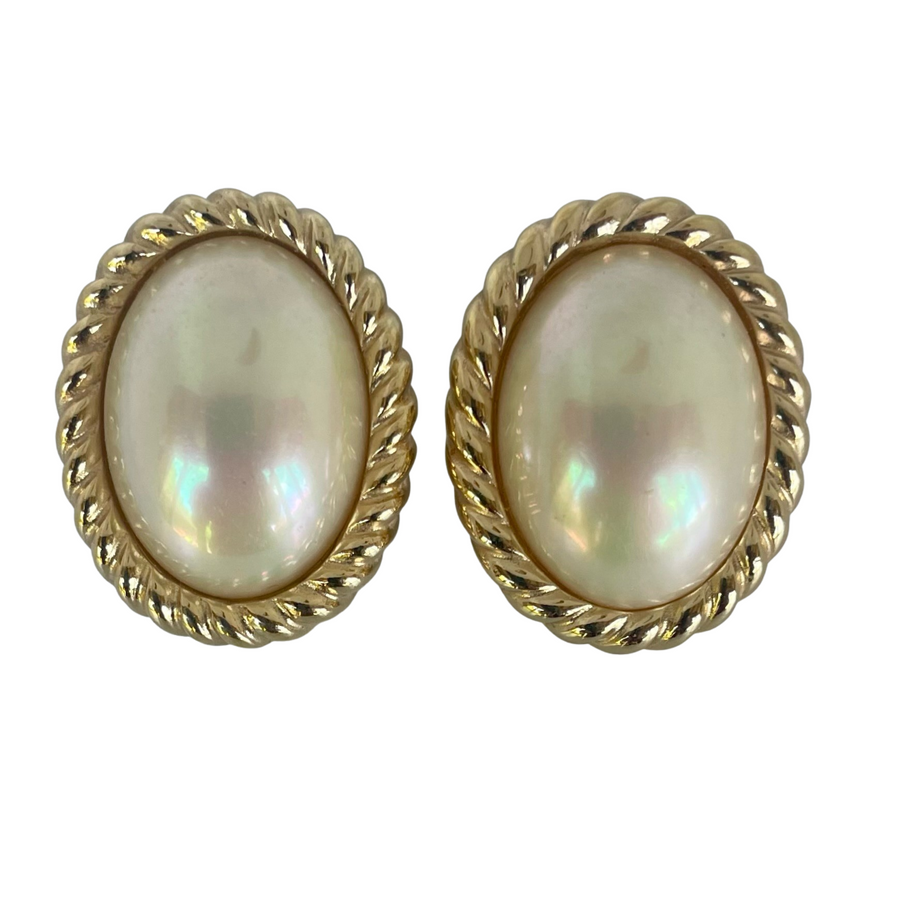 A pair of Vintage Christian Dior Gold Plated  Pearl Clip Earrings