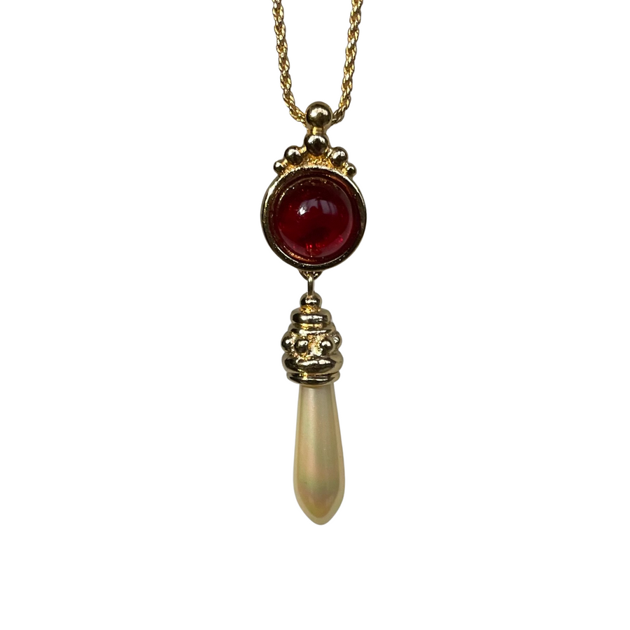 A Christian Dior Vintage Necklace with Faux Ruby and Drop Pearl