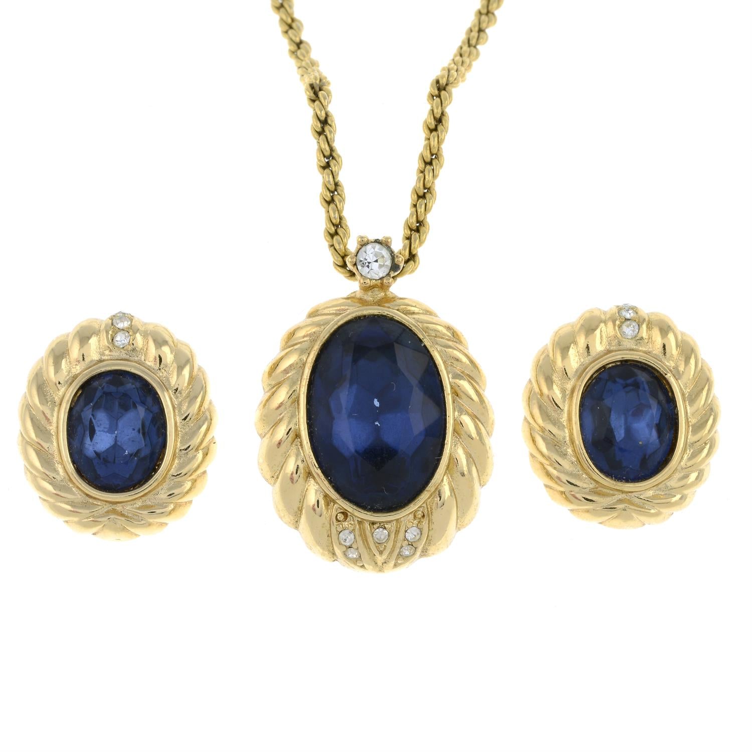 A Christian Dior Vintage Necklace and Stud Earrings Set, Faux Sapphire