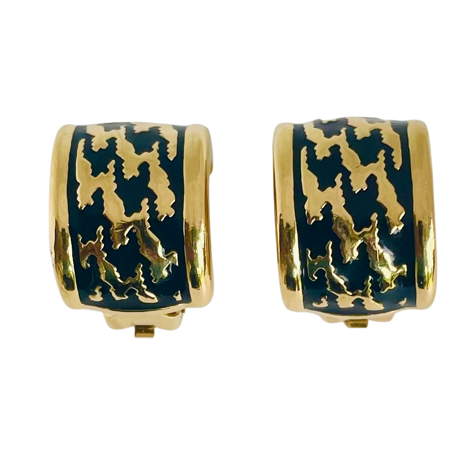 A pair of Vintage Christian Dior Hoop Earrings with Black Enamel