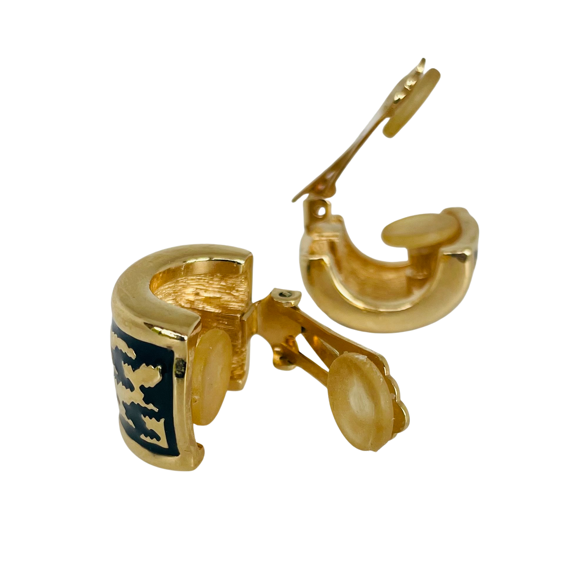 A pair of Vintage Christian Dior Hoop Earrings with Black Enamel