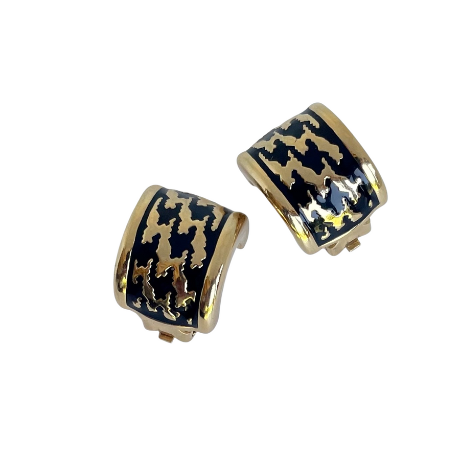 A pair of Vintage Christian Dior Hoop Earrings with Black Enamel