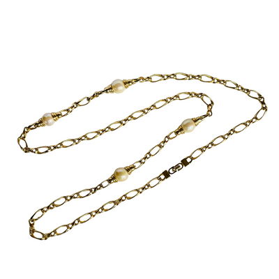 Vintage Christian Dior Long Gold-Plated Necklace with Faux Pearls