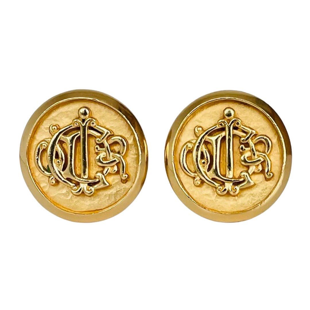 Vintage Christian Dior Gold-Plated Monogram Clip-on Earrings, 1980s