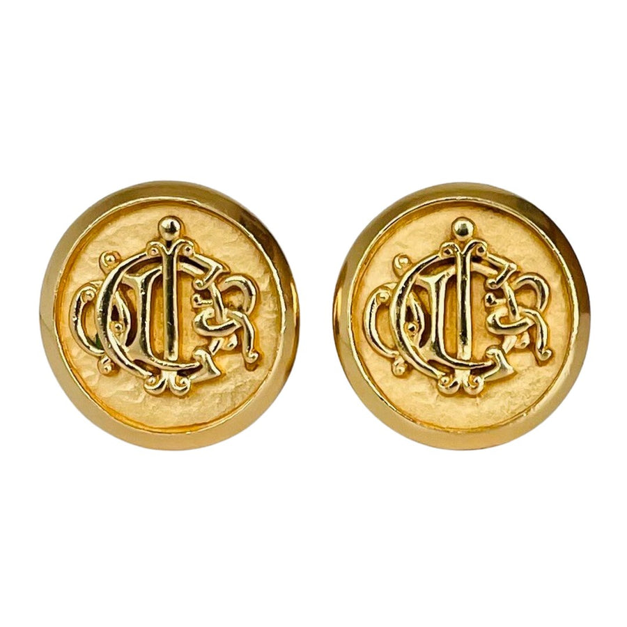 Vintage Christian Dior Gold-Plated Monogram Clip-on Earrings, 1980s