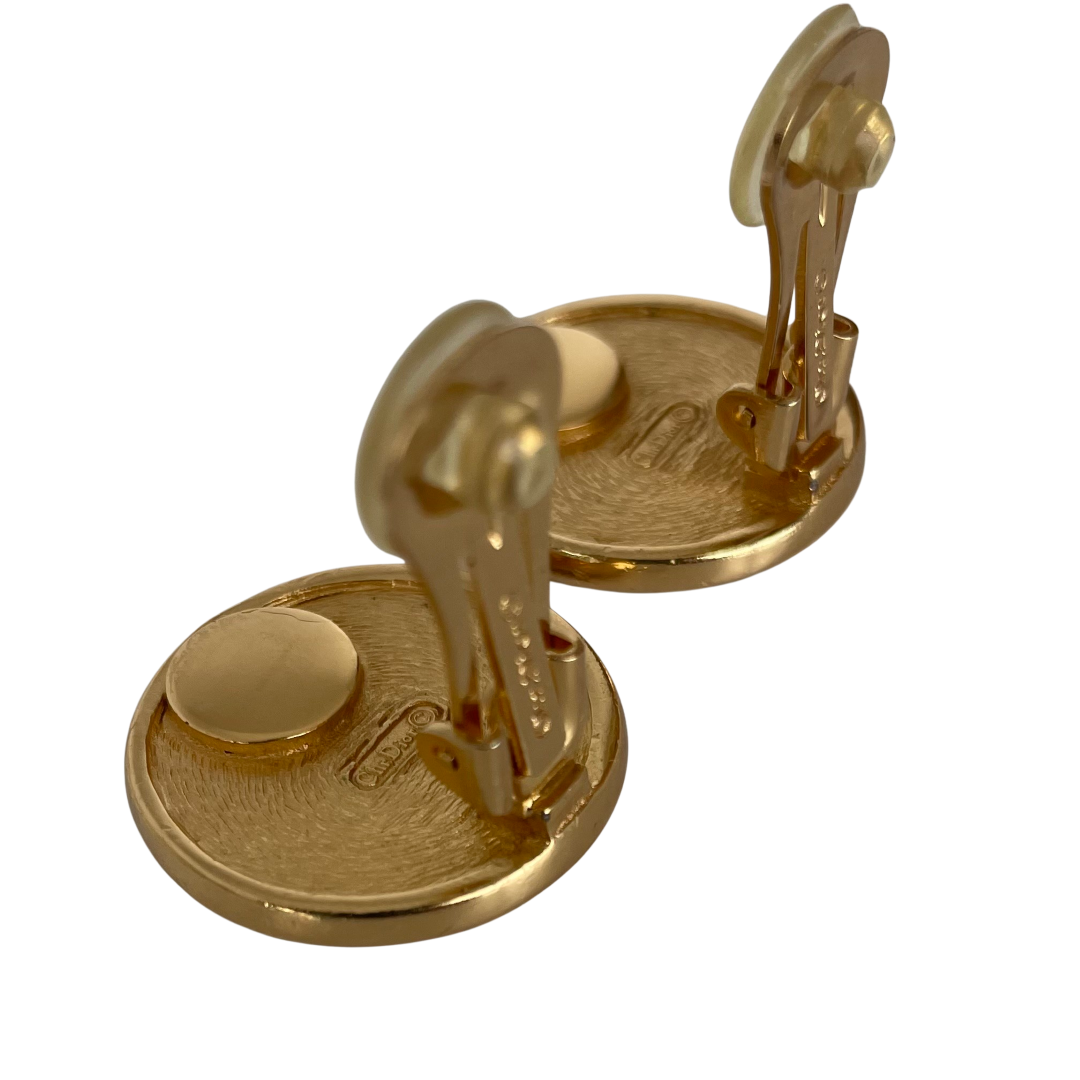 Vintage Christian Dior Gold-Plated Monogram Clip-on Earrings, 1980s