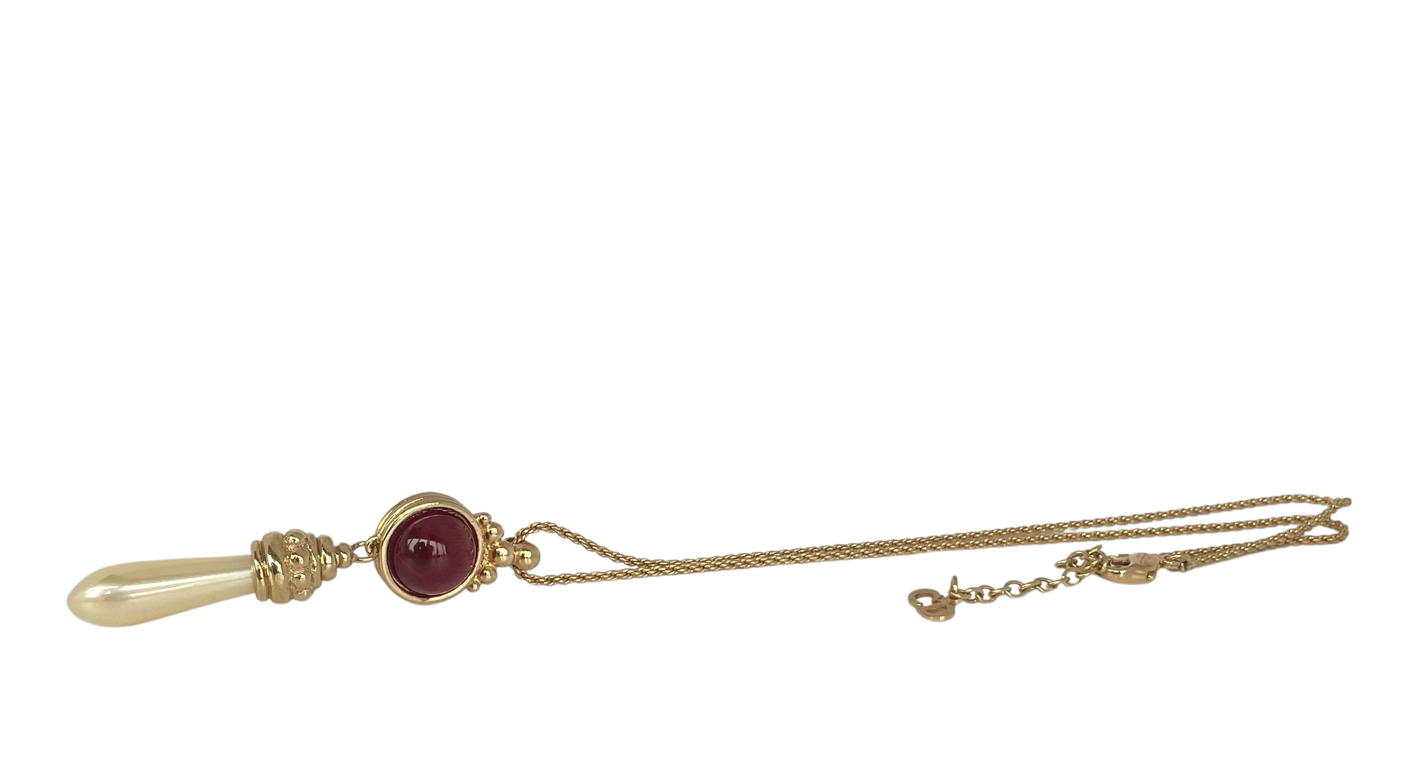 A Christian Dior Vintage Necklace with Faux Ruby and Drop Pearl