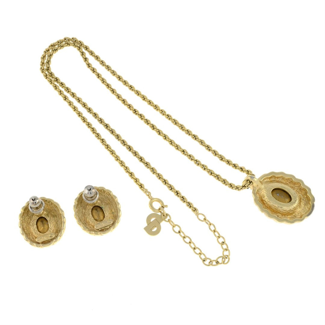 A Christian Dior Vintage Necklace and Stud Earrings Set, Faux Sapphire