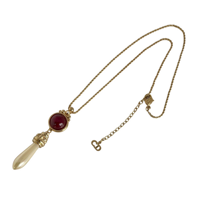 A Christian Dior Vintage Necklace with Faux Ruby and Drop Pearl