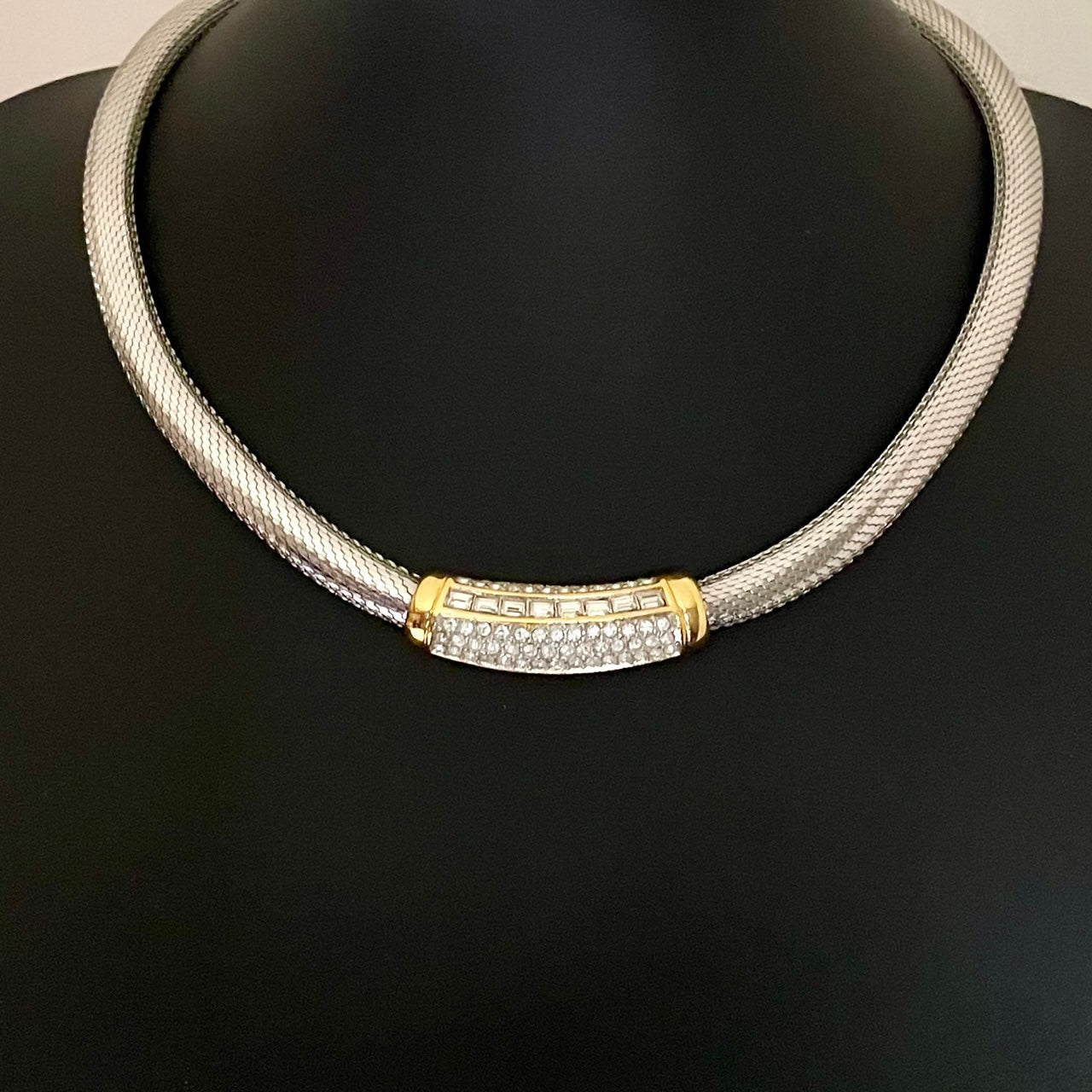Vintage Christian Dior Collar Necklace with Gold and Crystal Centrepiece, 1980s