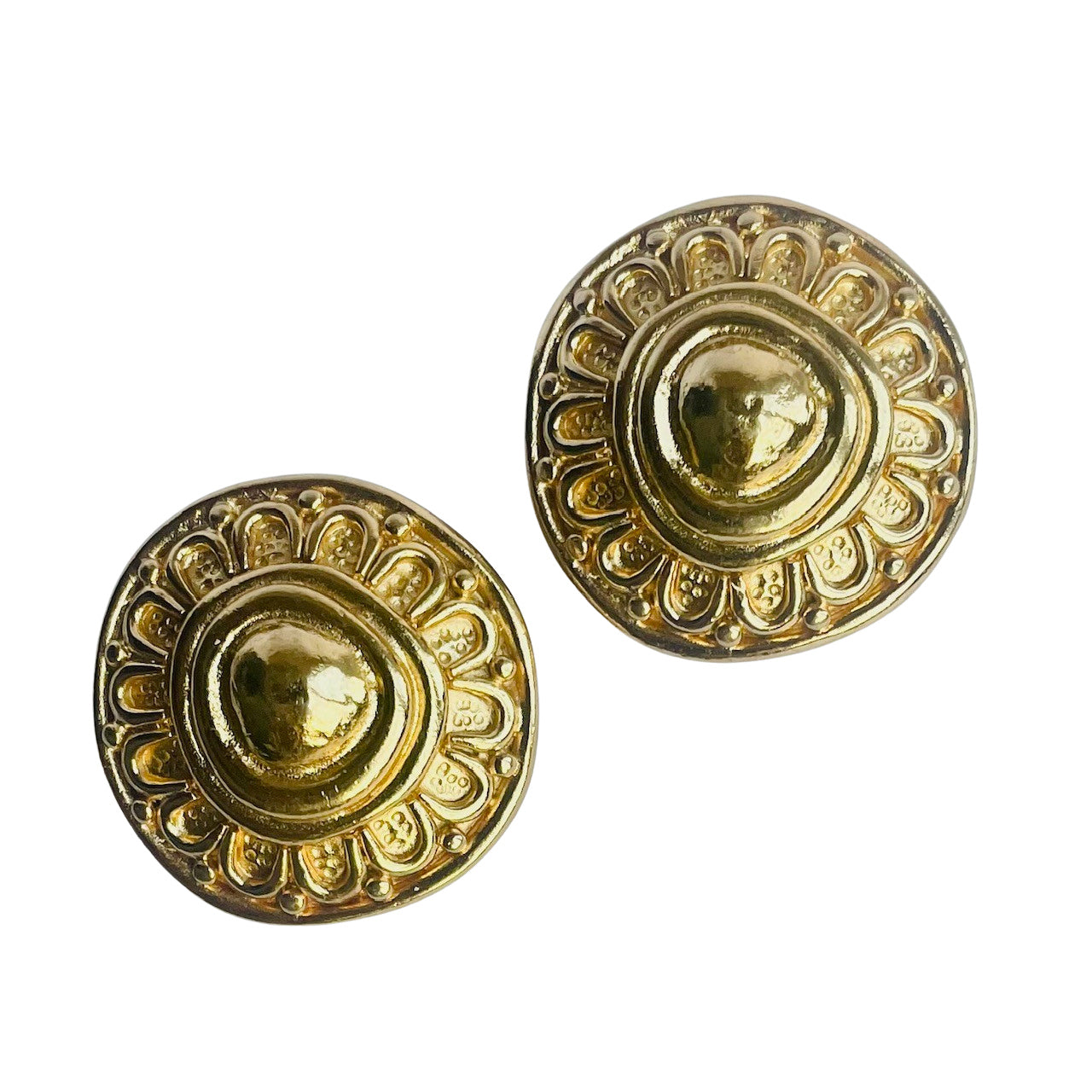 Vintage Christian Dior Embossed Sunburst Floral Clip Earrings, 1980s