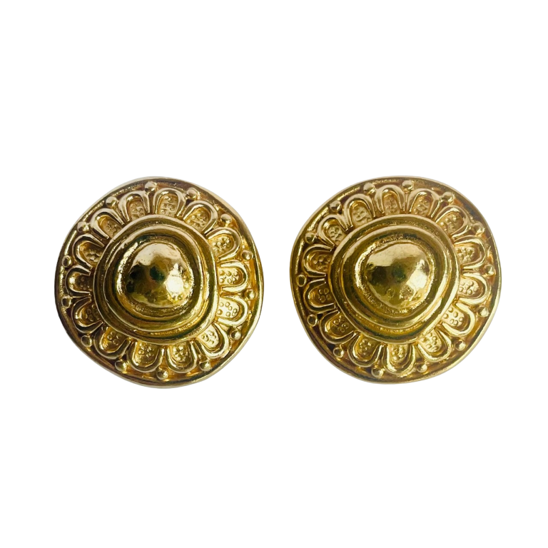 Vintage Christian Dior Embossed Sunburst Floral Clip Earrings, 1980s