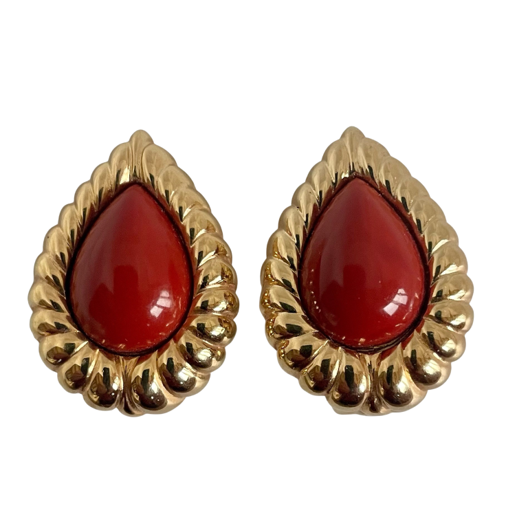 A pair of Vintage Christian Dior Gold Plated Carnelian Clip Earrings