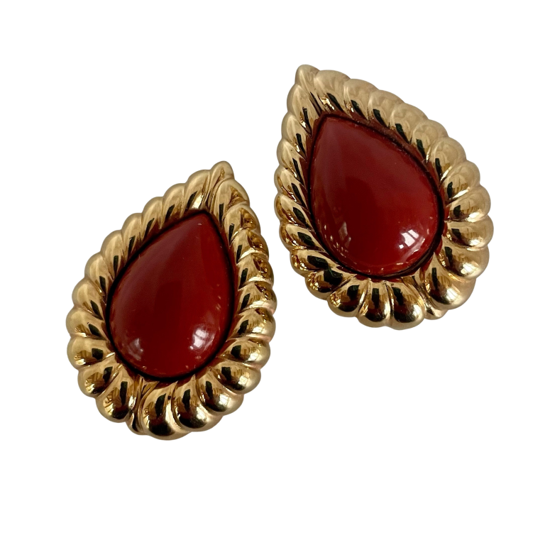 A pair of Vintage Christian Dior Gold Plated Carnelian Clip Earrings