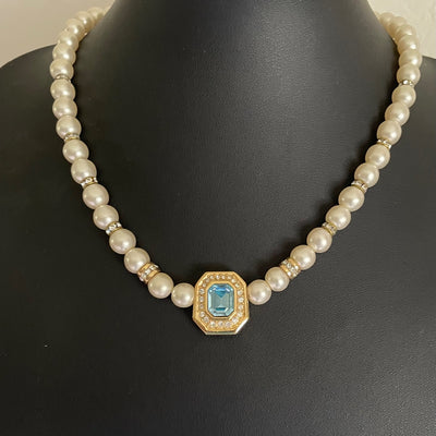 Christian Dior Vintage Necklace with Faux Aquamarine, 1980s