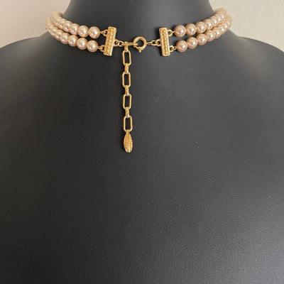 Vintage Faux Pearl Choker with Pearl and Sapphire Blue Crystal Centrepiece, 1990s