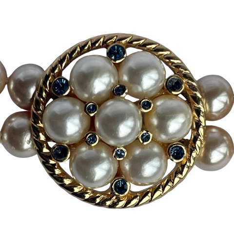 Vintage Faux Pearl Choker with Pearl and Sapphire Blue Crystal Centrepiece, 1990s