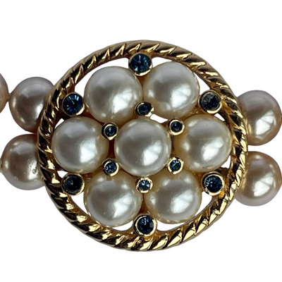 Vintage Faux Pearl Choker with Pearl and Sapphire Blue Crystal Centrepiece, 1990s