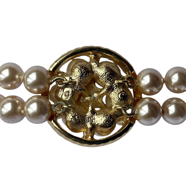 Vintage Faux Pearl Choker with Pearl and Sapphire Blue Crystal Centrepiece, 1990s