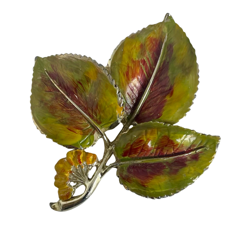 A Vintage Elm Leaf Brooch signed Exquisite, 1950s