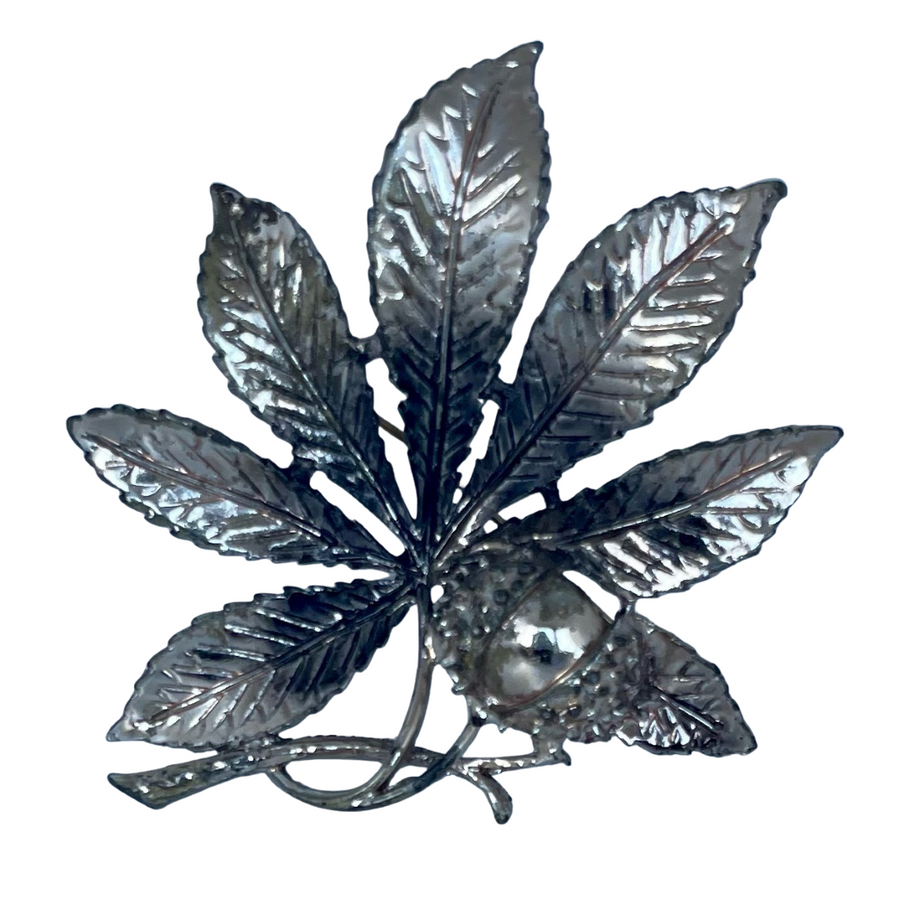 A Vintage Silver Tone Horse Chestnut Brooch, 1950s