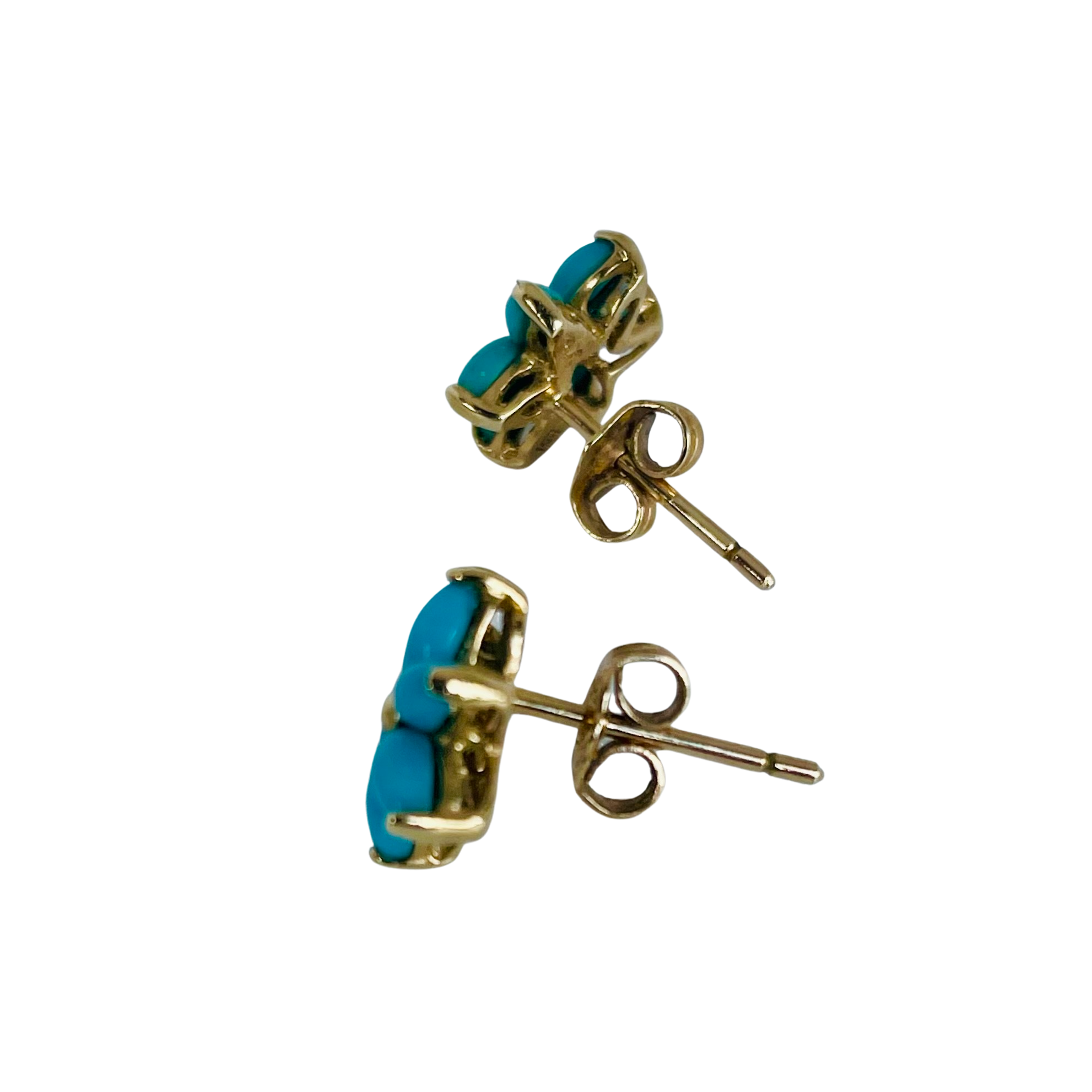 A Pair of 9ct Gold Turquoise Flower Earrings