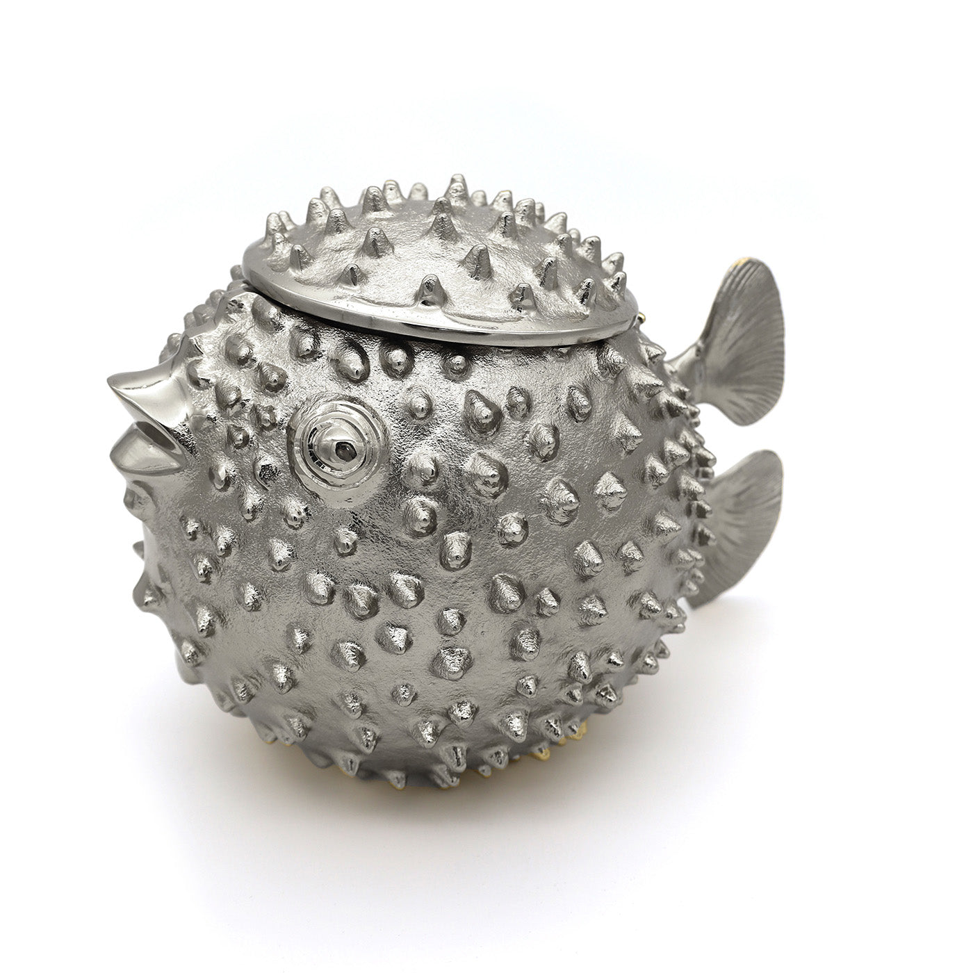 Silver tone puffer fish ice bucket with lid