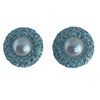A Pair of Vintage Faux Pearl Clip Earrings with Aqua Coloured Crystals