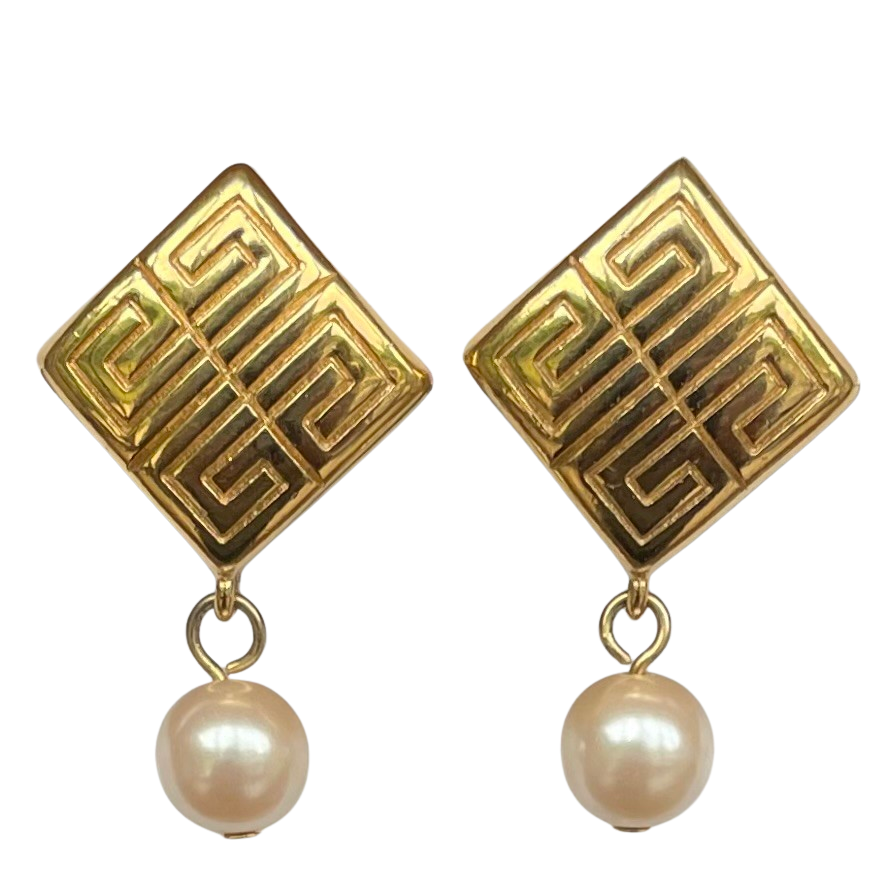 A pair of Vintage Givenchy Clip On Earrings with Drop Pearl
