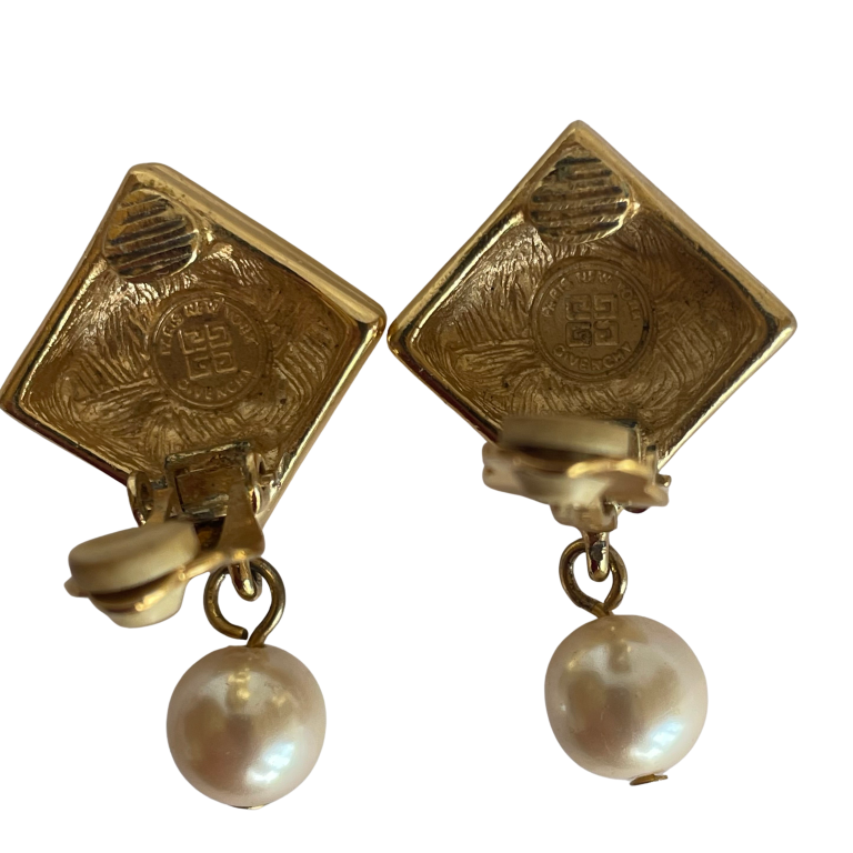A pair of Vintage Givenchy Clip On Earrings with Drop Pearl