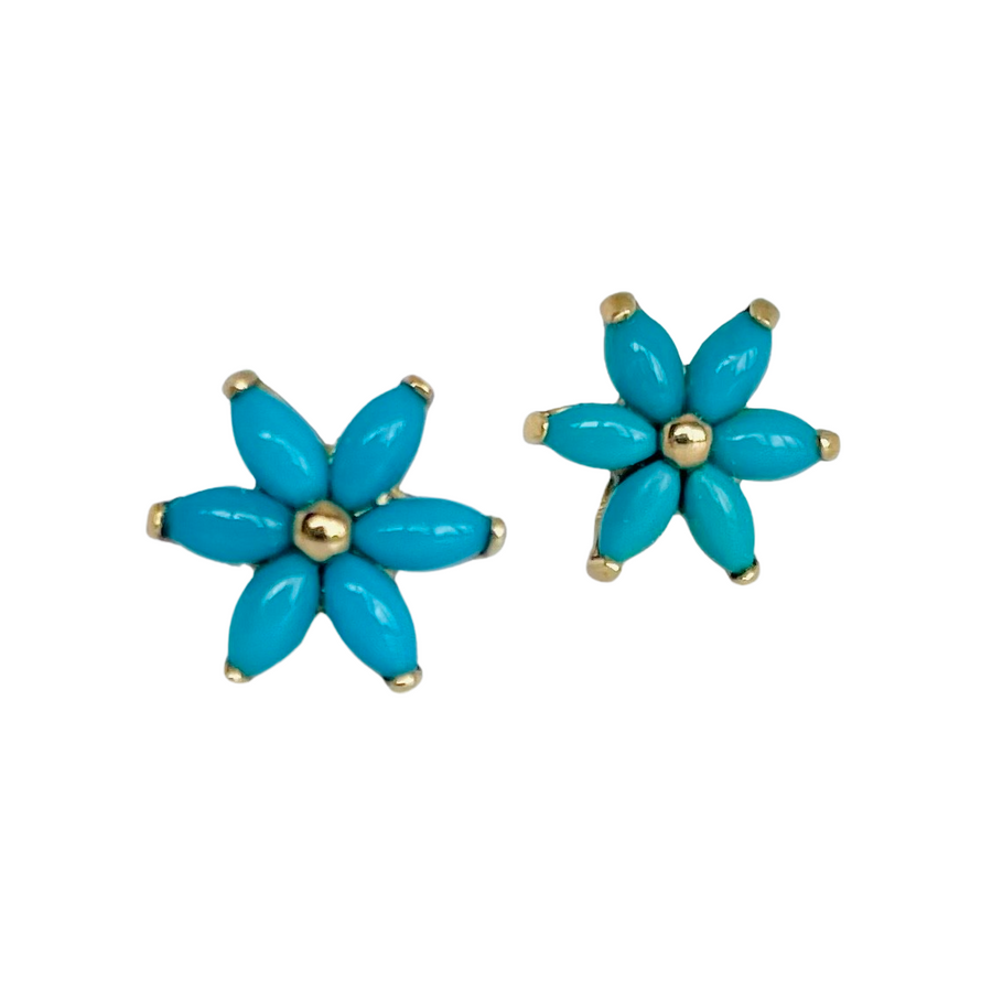A Pair of 9ct Gold Turquoise Flower Earrings