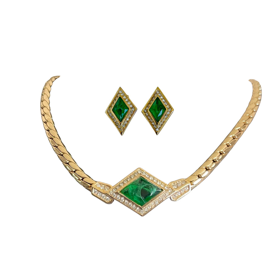 Vintage Christian Dior Art Deco Style Necklace and Earring Set, 1970s