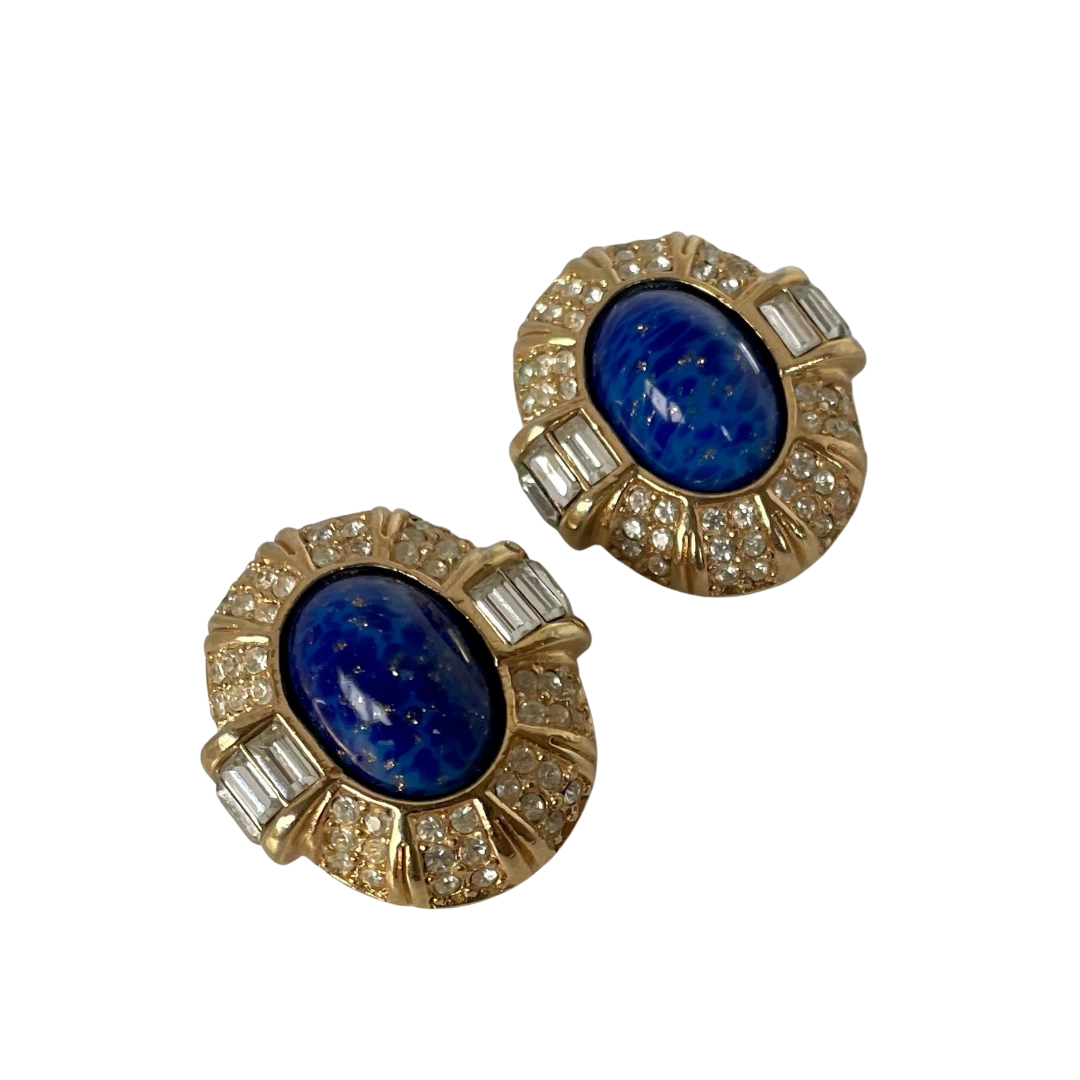 A pair of  Vintage Grossé (Dior) Faux Lapis Clip Earrings