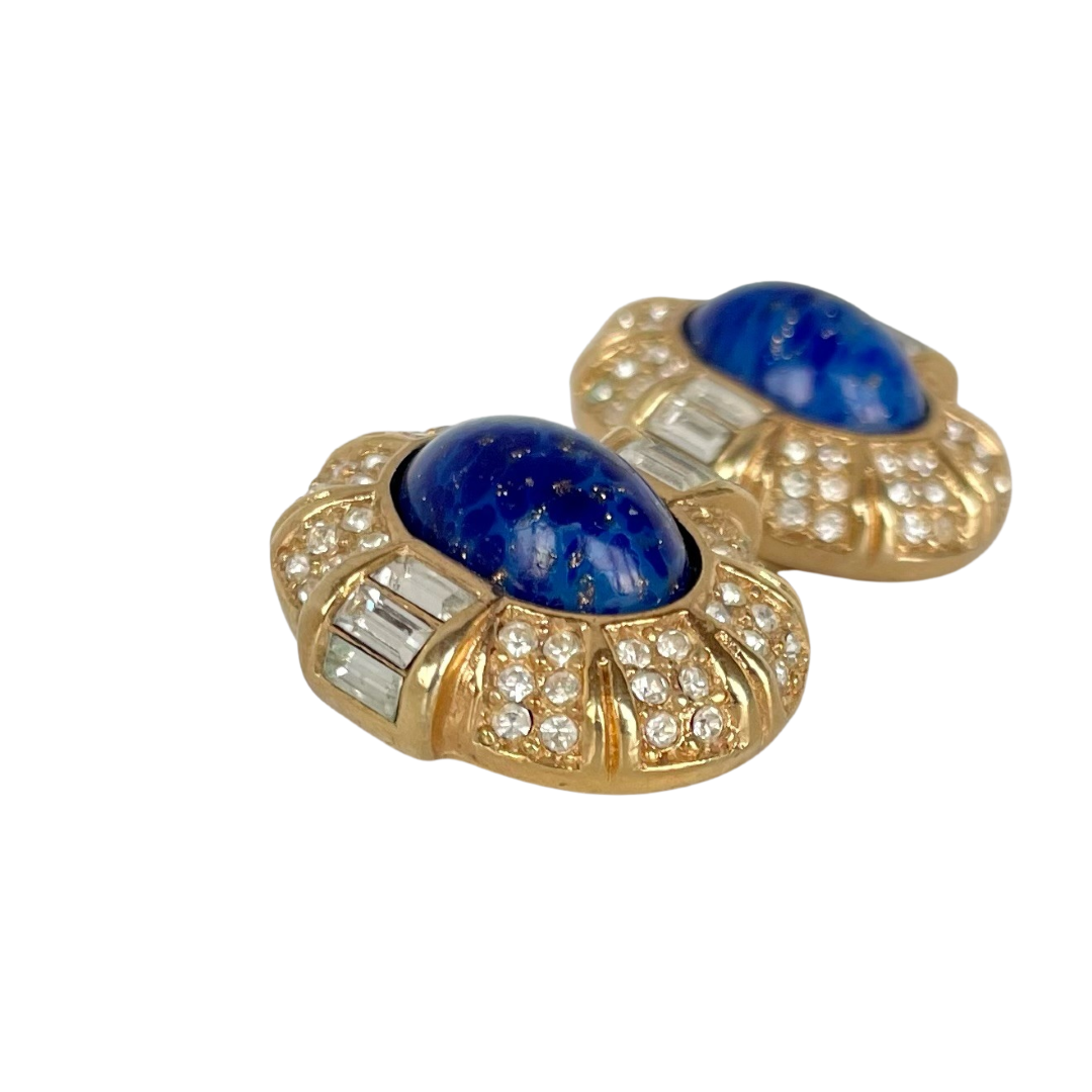 A pair of  Vintage Grossé (Dior) Faux Lapis Clip Earrings