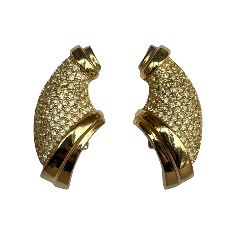 Vintage Grossé (Dior) Gold-Plated Cornucopia Clip Earrings, 1980s, On Original Card
