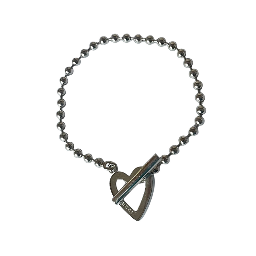 Gucci Sterling Silver Boule Chain Bracelet with Heart Toggle