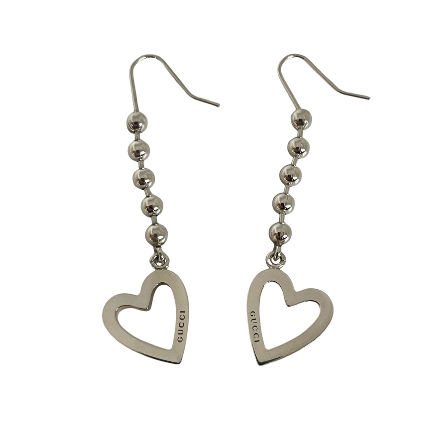 A Pair of Vintage Gucci Sterling Silver Drop Heart Earrings