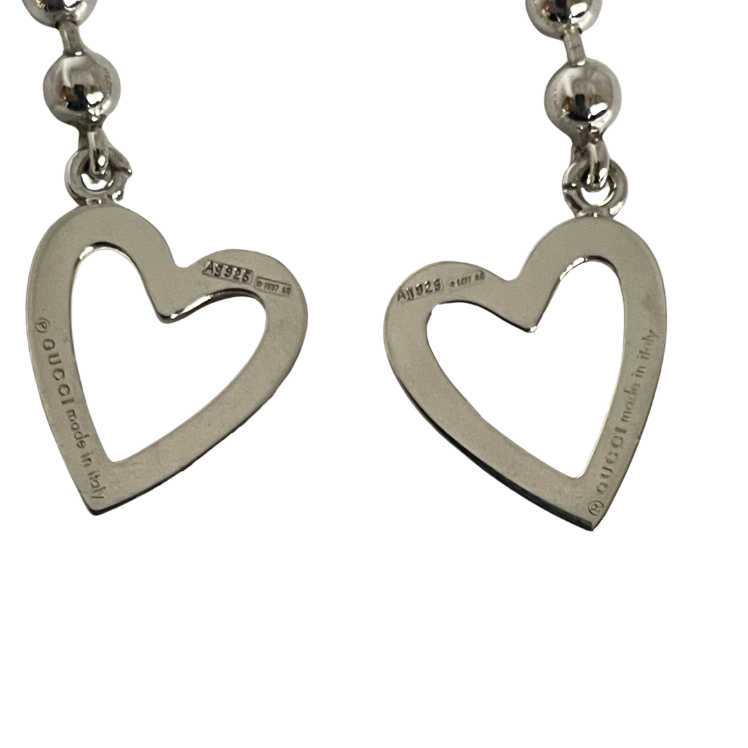 A Pair of Vintage Gucci Sterling Silver Drop Heart Earrings