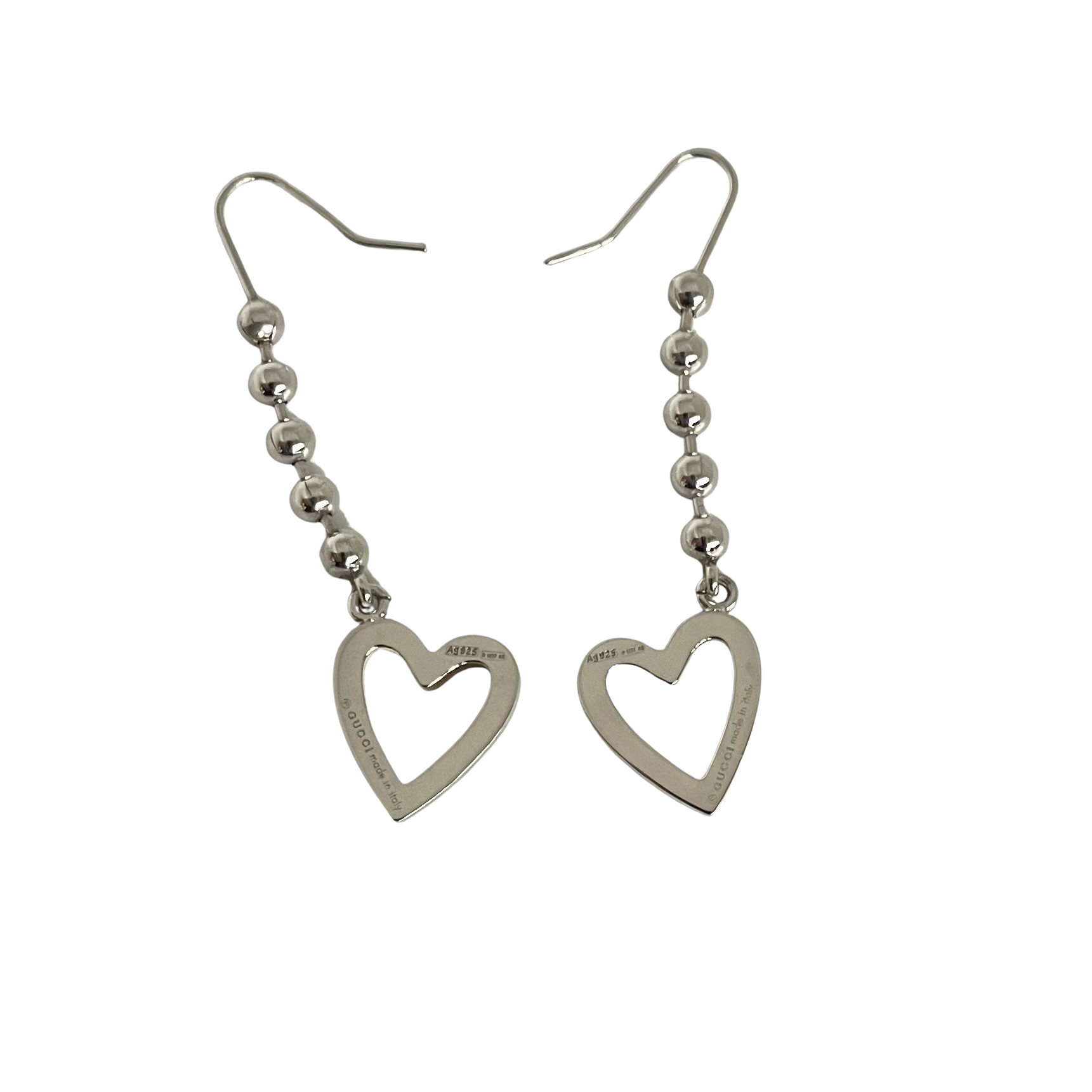 A Pair of Vintage Gucci Sterling Silver Drop Heart Earrings