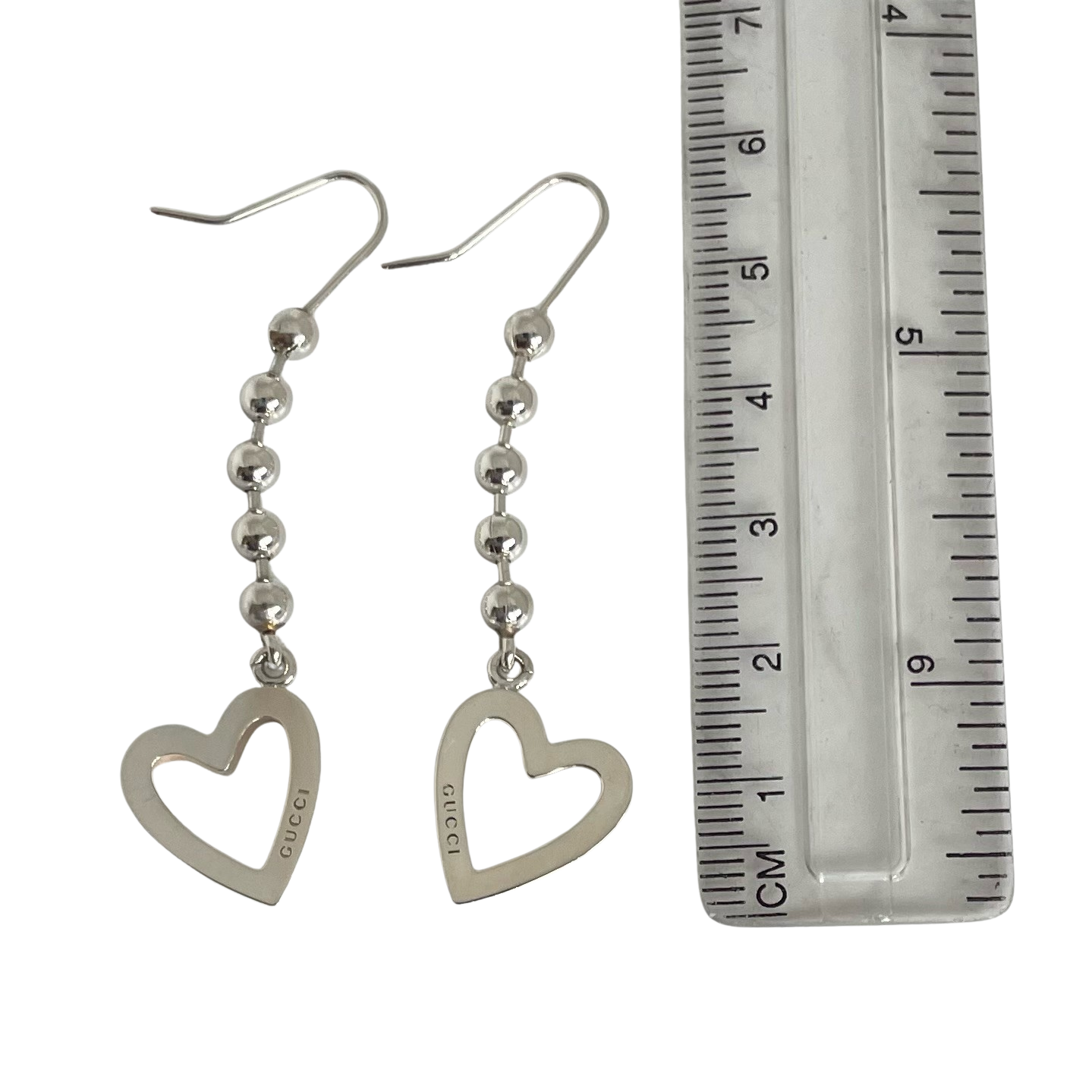 A Pair of Vintage Gucci Sterling Silver Drop Heart Earrings