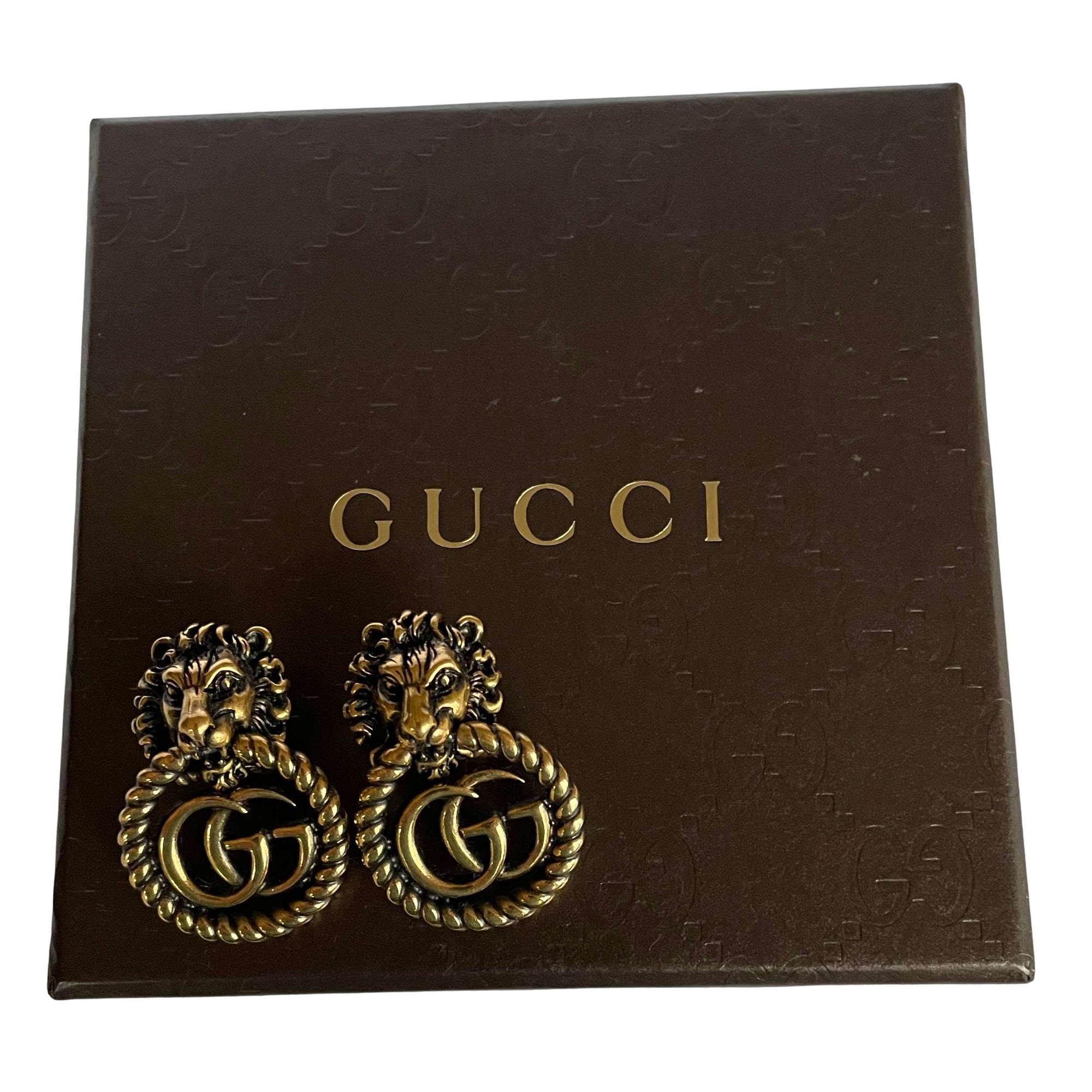 Gucci GG Marmont Lion Head Clip Earrings with Original Box and Pouch