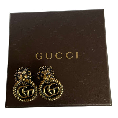 Gucci GG Marmont Lion Head Clip Earrings with Original Box and Pouch